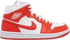 Great Shopping Women's Jordan 1 Mid Syracuse White/Habanero Red-White (BQ6472 116), Womens Shoes Baskets Jordans, Nike Jordan 1 Mid, Authentic Jordans, Nike Air Jordan 1 Mid, Womens Air Jordans, Jordans Women, Jordan Sneakers, Sneakers Adidas, Womens Jordans