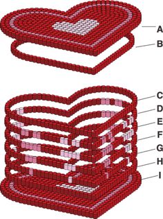 a red heart shaped object is shown with parts labeled in the text below it and an image of two hearts on top of each other