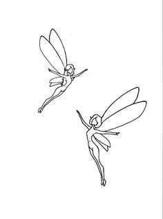 two tinkerbells flying in the sky with their tails spread out and one is holding