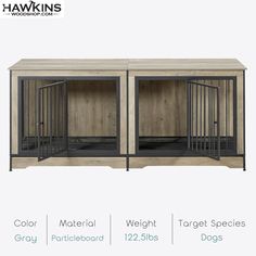 the dog kennel is designed to look like it has two doors and one door open