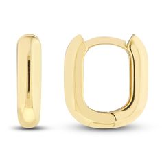 Striking round tubes are polished to a high shine in these dynamic women's hoop earrings. Fashioned in 14K yellow gold, the earrings secure in place with hinged backs. Oval 14k Gold Huggie Earrings With Polished Finish, Modern Hypoallergenic Yellow Gold Huggie Earrings, 14k Yellow Gold Huggie Earrings With Shiny Finish, Modern Yellow Gold Huggie Earrings With Shiny Finish, Modern 14k Gold Huggie Earrings With Shiny Finish, Huggie Hoop Earrings In Polished Yellow Gold, 14k Gold Oval Huggie Earrings With Polished Finish, Polished Small Hoop Huggie Earrings In Yellow Gold, Yellow Gold Huggie Hoop Earrings With Shiny Finish