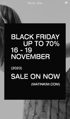 a black friday sale ad with a woman's head in her hair and the words, black friday up to 70 % november