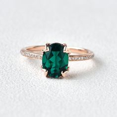 Felicegals Lab Emerald Ring Rose Gold Engagement Ring Wedding Band Oval Shaped Solitaire Bridal Ring Moissanite accents May Birthstone Rings14k solid rose gold bandLab Created Emerald, 7x9mmColourless Moissanite Accents,VS to VVS clarity, 0.... Gods Design, Antique Emerald Engagement Ring, Oval Emerald Ring, Rose Gold Emerald Ring, Vintage Emerald Engagement Ring, Smaragd Ring, Emerald Ring Vintage, Green Sapphire Engagement Ring, May Birthstone Rings