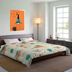 Mid Century Modern Franciscan Starburst, Teal Blue, Turquoise, Orange Retro King Comforter 104 × 88 Mid Century Modern Bedding, Atomic Clock, Retro Bed, Modern Bedding, Queen Size Comforter, King Size Comforters, Orange Retro, Relaxing Sleep, Unique Bedding