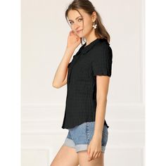 With a collared neckline, this fitted blouse feels perfectly retro when styled with high-waisted jeans or a mini skirt. These are great for business wear but also for a soft feminine style and look. The solid pattern of this shirt looks soft and comfortable to wear. Easy to stand out from the crowds! Add a touch of elegant, feminine style to your wardrobe with this beautiful soft blouse. Elegant Feminine Style, Soft Feminine Style, Linen Shorts Women, Fitted Blouse, Peter Pan Collar Blouse, Elegant Feminine, Soft Feminine, Business Wear, Floral Print Shirt