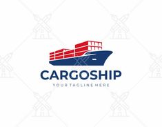 cargo ship logo design on white background