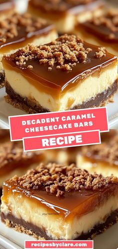 the dessert is topped with caramel and cheesecake bar toppings for an easy dessert