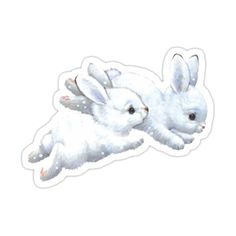 two white rabbits sticker sitting next to each other