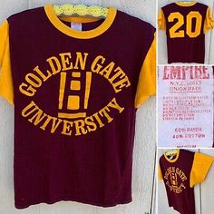 vintage Golden Gate University short sleeve jersey t shirt style Empire NYC M | eBay Short Sleeve T-shirt With University Logo For Sports Events, University Logo Short Sleeve T-shirt For Streetwear, Short Sleeve University Logo Graphic Tee, University Logo Graphic Tee With Short Sleeves, Vintage Fan Merchandise T-shirt, Retro Short Sleeve Sports T-shirt, Vintage Graphic T-shirt For Sports Events, Vintage T-shirt With Team Name For Fans, Retro Cotton T-shirt With Team Name