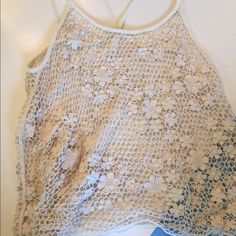 Nwot. Crochet Boho Tank. Creamy Crochet With Faux Pearl Embellishments. Racer Back Straps. Fits Loose Medium Or Large. Can Be Used As A Swim Cover Or Layered. Cream Lace Crochet Top For Spring, Spring Beige Lace Crochet Top, Spring Cream Lace Crochet Top, Spring Lace Crochet Top With Lace Work, Spring Crochet Lace Top With Lace Work, Lace Crochet Top For Party, Spring Party Lace Crochet Top, Beige Lace Crochet Top, Spring Cream Crochet Lace Top