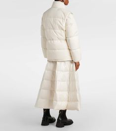 Find MONCLER Verone Reversible Down Jacket on Editorialist. Material: 100% polyamide. Care instructions: hand wash. Made in Romania. Designer color name: Silk White. Lining: 100% polyester. Filling: 90% down, 10% feathers. Closure: two-way zipped front with snap-button fastenings. Contains non-textile parts of animal origin. Reversible. Detachable sleeves. Luxury Down Puffer Jacket With Zipper Closure, Luxury White Puffer Jacket With Zipper Closure, Womens Moncler Jacket, White Down Outerwear With Double-lined Hood, Moncler White Jacket, Color Names, Down Jacket, Top Brands, High Fashion