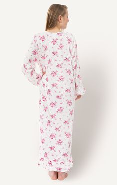 "This ultra-soft knit nightgown is accented with ruffles, a faux button closure, and gathers, so you can sleep in comfort and style. Featuring two different prints, two long sleeved styles, and one short sleeved style, these are perfect to wear year round. Get them embroidered for a gift or treat yourself! * NO-HEADACHE SIZES - Choose between three easy sizes: 🌺 S/M fits women's sizes 2 to 12 🌺 L/XL fits women's sizes 14 to 18 🌺 XXL fits women's sizes 20-22 * FLATTERING LENGTH - 47\" in lengt White V-neck Nightgown For Pajama Party, White Long Sleeve Nightgown For Pajama Party, Floral Print Long Sleeve Nightgown For Sleepovers, Floral Print Long Sleeve Nightgown For Loungewear, Long Sleeve Floral Print Nightgown For Sleepovers, White Floral Print Long Sleeve Nightgown, Feminine Long Sleeve Sleepwear For Sleepover, Long Sleeve Ruffled Nightgown For Loungewear, White Long Sleeve Dress For Sleepover