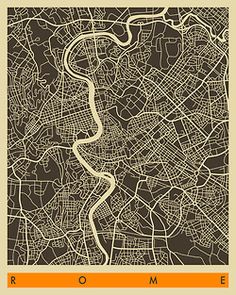 a map of the city of rome with roads and streets in brown, orange and white