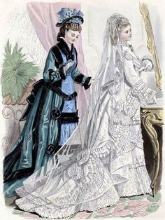 "I love the elegance of the mid 1880's bustle gowns. Not too huge and a nicely defined waist. Fun to wear. Cards are printed on Warm White 80 lb cover stock and come with matching envelopes. They come in three sizes- 3.5\" x 5\" when folded, 4.5\" x 5.5\" when folded, and 5\"x 7\" when folded. They can be ordered in ten packs and you can ad your own message to them. They make great invitations or announcements and can be framed as well. All images are taken from public domain sources from vintag Victorian Style Crinoline Ball Gown Dress, Victorian Ball Gown For Debutante Ball, Victorian Wedding Dress With Cancan, Wedding Victorian Dress With Cancan, Victorian Wedding Dress With Attached Cancan, Vintage Victorian Wedding Dress With Crinoline, Vintage Victorian Wedding Dress In Crinoline, Vintage Crinoline Victorian Wedding Dress, Victorian Dress For Vintage Events