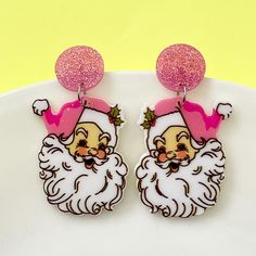 Listed is a fun pair of earrings  Length is  approximately 5cm Thank you so much please contact me if you have any  questions. Santa Earrings, Glitter Top, Work Party, Christmas Earrings, Pink Glitter, Party Gifts, Jewelry Earrings Dangle, Dangle Drop Earrings, Glitter