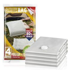 four packs of outdoor bags are shown in front of the package and on the back