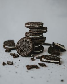 an oreo cookie is surrounded by chocolate chips