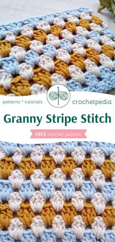 the granny stripe stitch crochet pattern is shown in two different colors