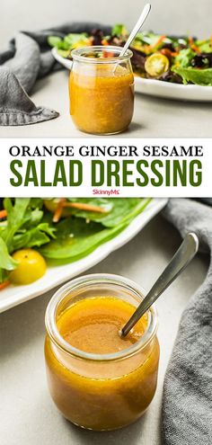 an orange ginger sesame salad dressing in a jar