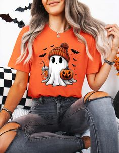 Cute Ghost Halloween Shirt Spooky Ghost, Ghost Boo Shirt, Cute Ghost Sweatshirt, Halloween Shirt, Cute Ghost Sweatshirt, Spooky Season Tee 📢Please Check All Photos For Details.   📢Choose Your T-Shirt Size From The Drop-Down Lists Next To The item Picture   📢Choose Of Your T-Shirt Color From The 2nd Picture   📢Use "Add message to Seller" link On The Checkout Page To Send me the Following important Details For Your Order's Customization.   📢Shipping Time Varies by location (we are located in Sugar Land, Texas) please consider that our turn around time is 1 to 3 business days.   📢 ⭐Which brand do you use for t-shirts? We use Soft style Gildan, Bella Canvas Unisex, Rustic United, Comfort Color, Hanes, District, Outlash, Tees and Next Level when we have a shortage of stocks for certain co Ghost Shirt Women, Spooky Custom Print T-shirt For Fall, Spooky Crew Neck T-shirt With Sublimation Print, Ghost Tshirt, Ghost Ghost, Ghost Tee, Boo Shirts, Ghost Sweatshirt, Sugar Land