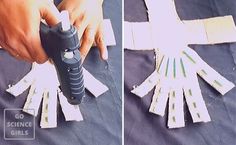 two pictures showing how to make paper crosses