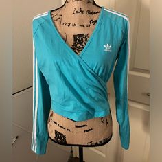 New With Tags Adidas Originals Top In Size Large Fitted Turquoise Long Sleeve Tops, Turquoise Long Sleeve Cotton Top, Adidas Cropped Hoodie, Adidas Crop, Wrap Crop Tops, Adidas Originals Women, Oversize Women, White Halter Maxi Dress, Grey Women