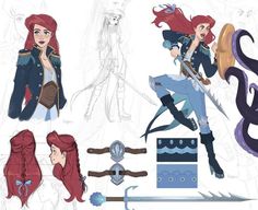 the concept art for disney's little mermaid is shown in various stages of development