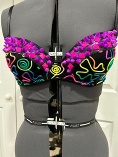 Hand Decorated bra. Great under  a blouse or blazer. Fitted Low-cut Halter Top With Built-in Bra, Fitted Halter Top With Built-in Bra And Underwire, Spring Club Halter Top With Built-in Bra, Fitted Crop Top Bra With Removable Pads, Stretch Halter Top With Built-in Bra For Party, Trendy Fitted Crop Top Bra, Fitted Triangle Top Crop Top Bra Friendly, Fitted Crop Top Bra With Built-in Support, Trendy Fitted Halter Top With Built-in Bra