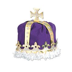 Beistle Royal king's crown hat in purple color gives a royal look that is ideal for mardi gras celebration, sold as 2 per pack. Beistle Royal king's crown hat in purple color is made of cardstock with velvet-textured velour and has printed jewels with white paper fringed edges. High quality crown is perfect for festive occasions, sold as 2 per pack. Purple. High quality hats - crowns for festive occasions. Theme: Mardi gras. Material: Cardstock. One size fits most. Inside diameter measures 7". F Crown Costume Hat For Mardi Gras, Adjustable High Crown Hat For Mardi Gras, Mardi Gras Adjustable Costume Hat With Round Crown, Purple Crown Queens, Crown-shaped Costume Hats For Mardi Gras Party, Purple Crown, Crown Party, Fairytale Party, Royal King