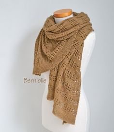 Lace knitted shawl Camel Light Brown N354 by Berniolie on Etsy http://berniolie.blogspot.nl/ Brown Knitted Shawl For Fall, Brown One Size Shawl Wrap, Bohemian Brown Shawl Wrap, Brown Shawl Scarf One Size, Knitted Alpaca Shawl Scarf, Brown Knitted One-size Shawl, Knitted Shawl, Wrap Scarf, Knitted Shawls