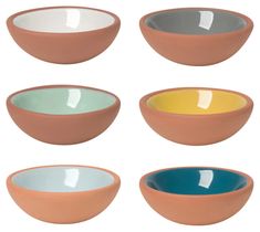 six bowls with different colors are shown in the same bowl size as well as each other