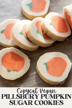 several pieces of pumpkin sugar cookies with the words copycat vegan written on them