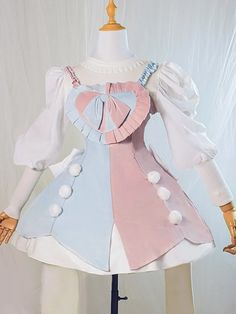 Plus Size Friendly Making Wish PInk and Blue/Red Heart-shaped Bodice Lolita JSK Pink Blue White Outfit, Pink And Blue Outfits, Pink Blue Outfit, Heart Shaped Dress, Pink And Blue Outfit, Plus Size Kawaii Fashion, Heart Outfit, Magical Girl Outfit, Magic Clothes