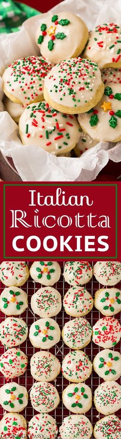 italian ricotta cookies with white and green sprinkles