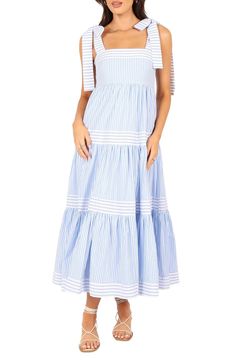 Petal & Pup Bella Stripe Cotton Maxi Dress | Nordstrom Spring Sleeveless Maxi Dress With Bow, Spring Maxi Dress With Bow, Sleeveless Maxi Dress With Bow For Spring, Summer Sleeveless Maxi Dress With Bow, Striped Cotton Maxi Sundress, Striped Summer Maxi Dress For Daywear, Striped Cotton Maxi Dress For Vacation, Chic Striped Cotton Maxi Dress, Striped Cotton Midi Dress For Vacation