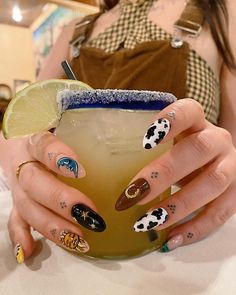 Cowboy Inspired Nails, Spooky Western Nails, Tequila Inspired Nails, Space Cowgirl Nail Ideas, Cowboy Nails Design Cowgirl, New York Inspired Nails, Space Cowboy Nails, Nail Pose Ideas, Nails For Vacation