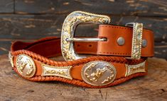 Handcrafted western concho rodeo leather belt Leather Belt Buckles For Rodeo, Western Belt Buckles For Rodeo, Western Concho Belt Buckles For Western-themed Events, Western Leather Belt Buckles For Rodeo, Leather Concho Belt Buckles For Rodeo, Western Leather Belts And Suspenders With Concho, Southwestern Concho Belt Buckles For Ranch, Western Leather Belt For Western-themed Events, Adjustable Leather Western Belts And Suspenders