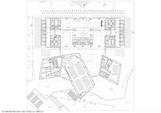 an architectural drawing shows the floor plan for a building with multiple floors and several rooms