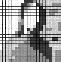 a black and white photo of a woman's face made out of squares with the word