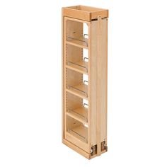 a tall wooden cabinet with several shelves on each side