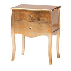 a small wooden table with two drawers on one side and an open drawer on the other