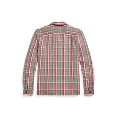 Camp shirt with 1950s-inspired details. Made with yarn-dyed plaid cotton twill. Heavily washed for a timeworn look and a soft texture. Classic Collared Yarn-dyed Shirt, Classic Yarn-dyed Collared Shirt, Plaid Cotton Flannel Shirt With Placket, Classic Plaid Tops For Casual Gatherings, Plaid Yarn-dyed Cotton Tops, Classic Yarn-dyed Collared Top, Plaid Cotton Tops With Placket, Plaid Cotton Top With Spread Collar, Ralph Lauren Plaid Collared Tops