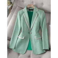 CAROLINE SUITS Women's Elegant Stylish Fashion Office Professional Woven Plaid Blazer Jacket Teacher Clothes, Formal Blazer, Office Professional, Fashion Office, Loose Coats, Womens Dress Suits, Plaid Blazer, Winter Coats, Green Plaid