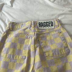 Ragged Checkered Wide Leg Jeans. Never Worn. Urban Outfitters Yellow Cotton Bottoms, Yellow Cotton Bottoms From Urban Outfitters, Yellow Cotton Bottoms By Urban Outfitters, Urban Outfitters Yellow Bottoms For Summer, 70s Pants, Ragged Jeans, Urban Outfitters Jeans, Yellow Purple, Jeans Color