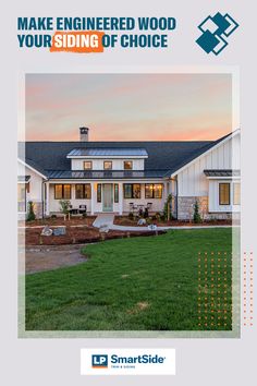 the front cover of smartside's new home brochure, which features an image of a large white house