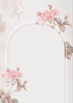 an arch with pink flowers and leaves on the wall in front of a white background