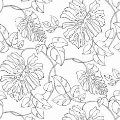 a black and white floral pattern with leaves