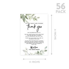 the wedding thank card is shown with greenery on it