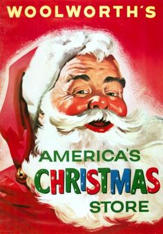 an advertisement for woolworth's america's christmas store, featuring santa claus