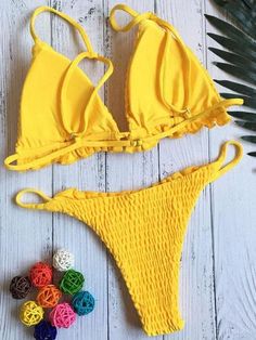 Smocked Triangle Top With Panty Bikini Set - rrdeye Strap Swimwear, Bohemian Crochet, Boho Style Dresses, Padded Bra, Triangle Top, Cozy Fashion, One Piece Swimwear, Low Waist, Crochet Bikini